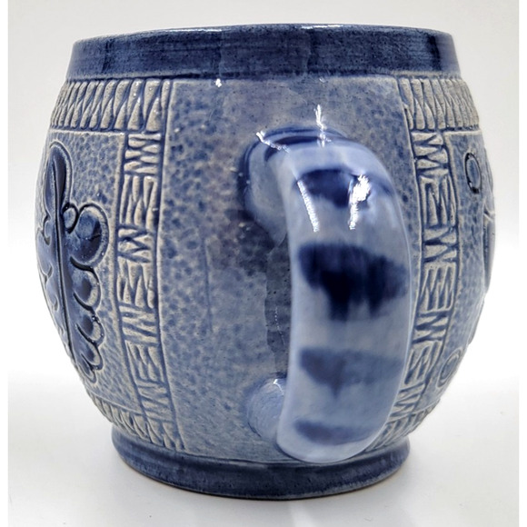 Marzi Remy 3141 Pottery Mug German Stein Blue Engraved Floral Cup 1950 - 1970 - Picture 3 of 8